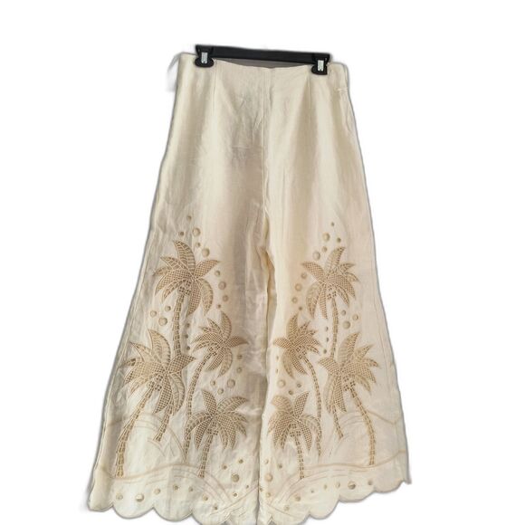 FARM Rio Pants - NWT Farm Rio Natural Linen Embroidered Wide Leg Pants Medium | New | Resort .